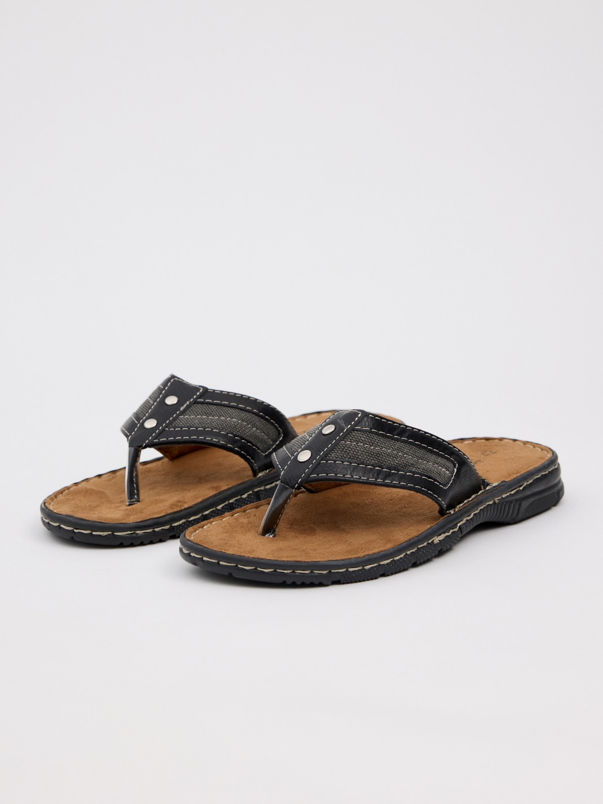 Black leather effect toe sandal black 45º front view