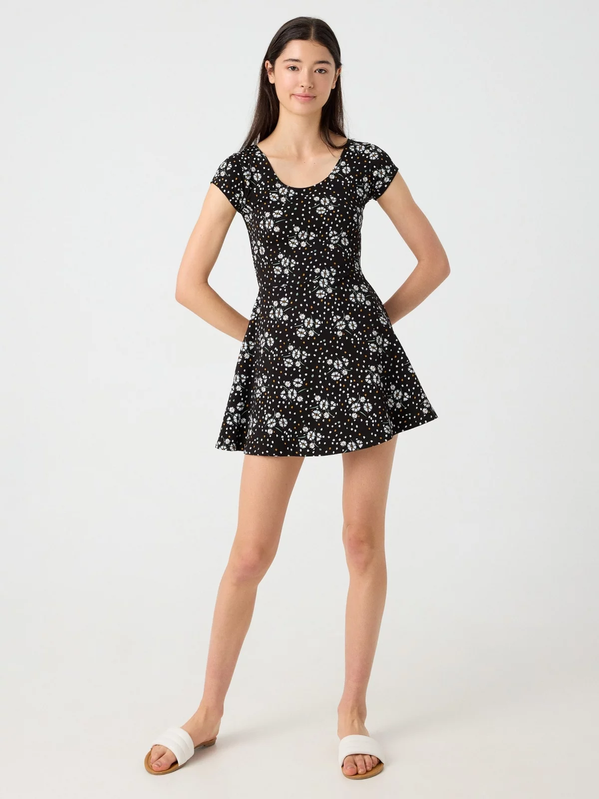 Strappy back floral dress black front view