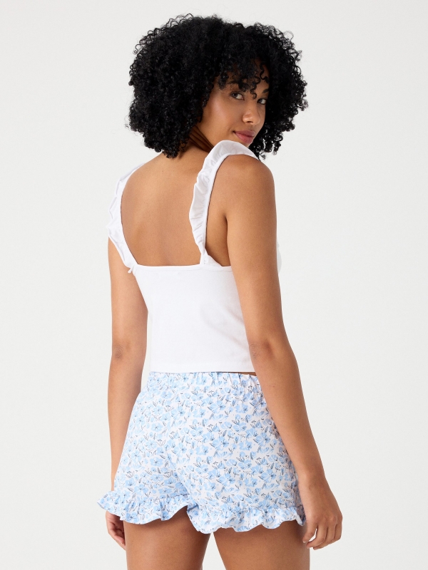 Pijama curto com estampa floral azul/branco vista meia traseira