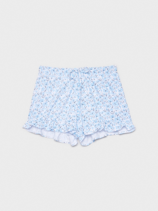 Pijama curto com estampa floral azul/branco