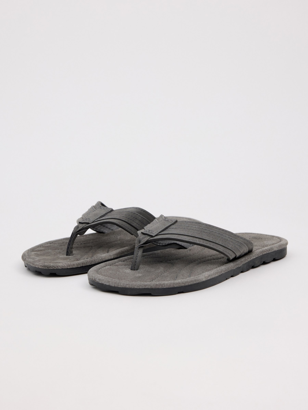 Leather toe sandal grey 45º front view