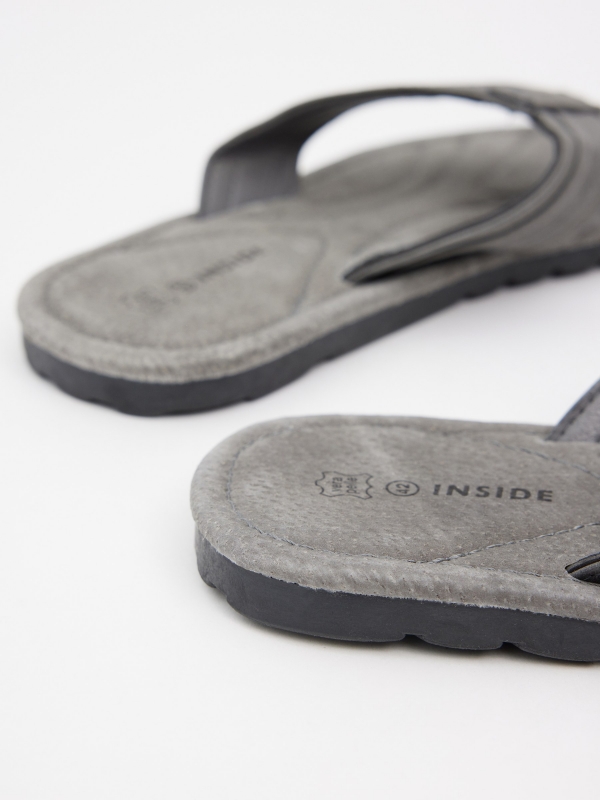 Leather toe sandal grey detail view