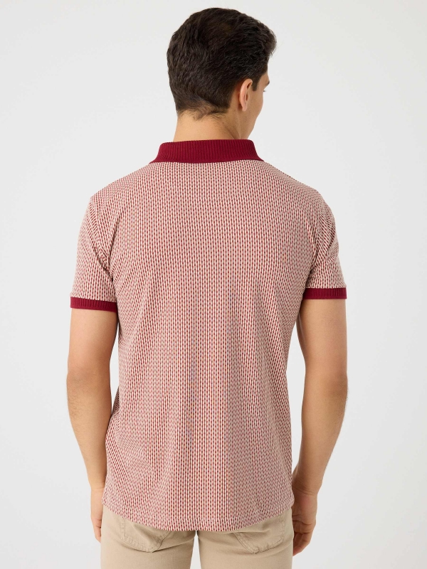 Printed polo shirt with rib details burgundy middle back view