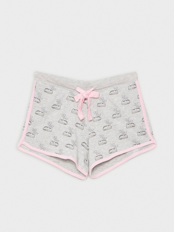Pijama corto estampado gatos gris/rosa primer plano