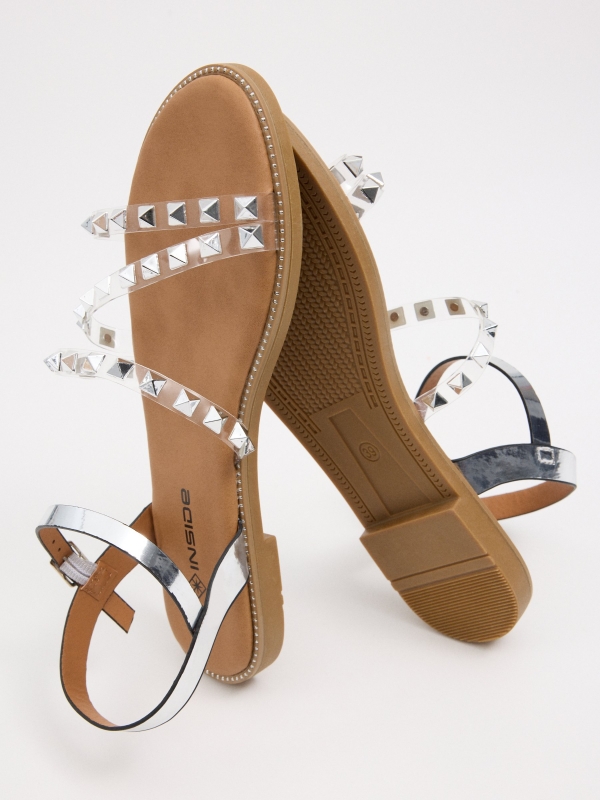 Strappy vinyl sandals with studs silver detail view