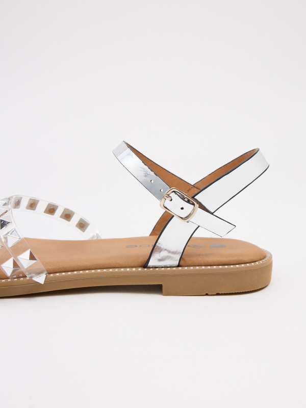 Strappy vinyl sandals with studs silver detail view