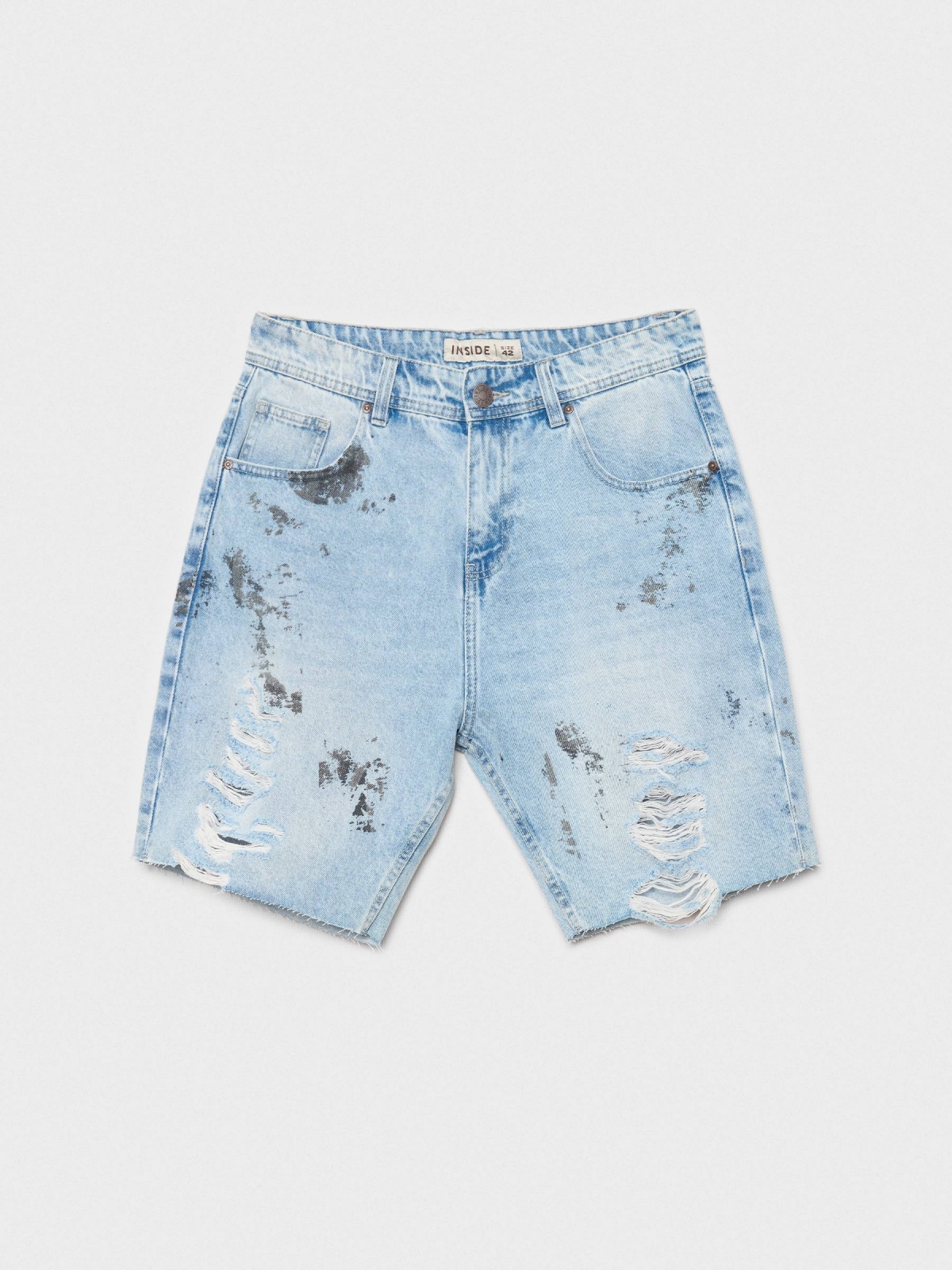  Ripped worn-effect denim bermuda shorts light blue