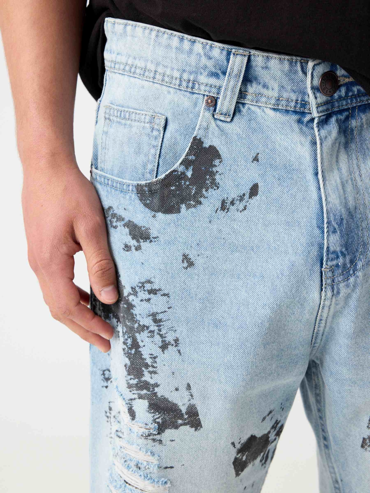 Ripped worn-effect denim bermuda shorts light blue detail view
