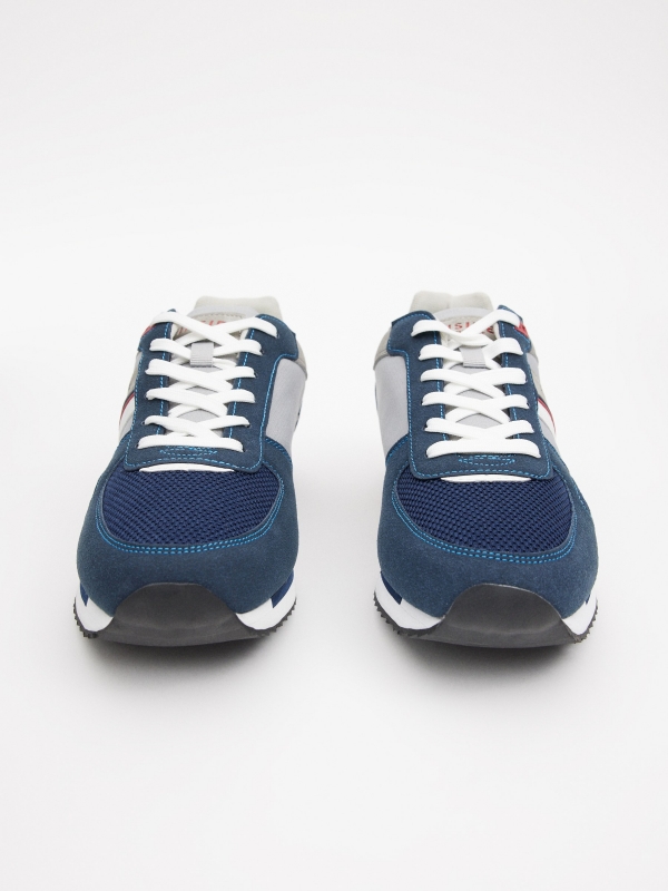 Leather-effect sneaker with combined pieces navy zenithal view