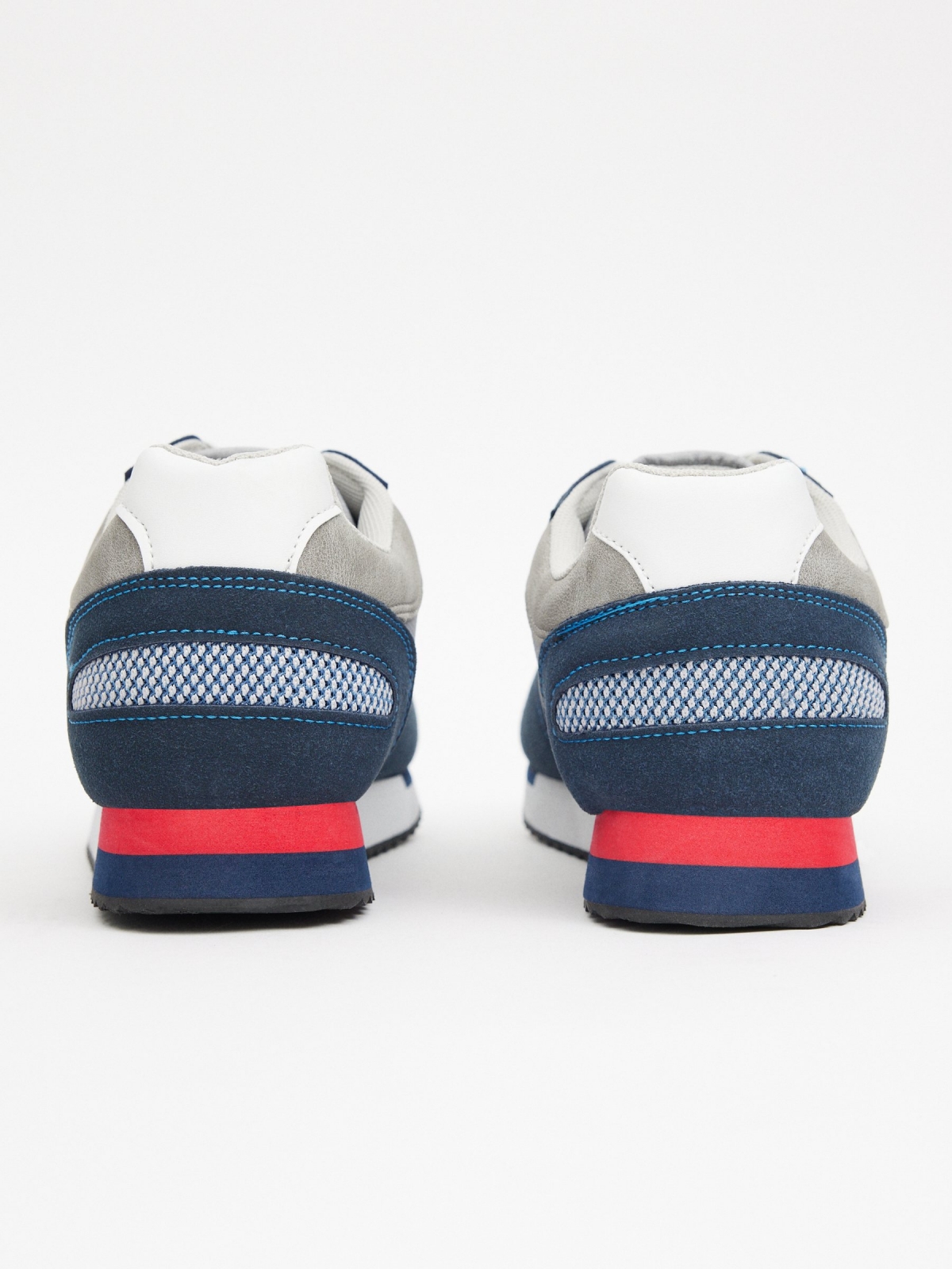 Leather-effect sneaker with combined pieces navy detail view