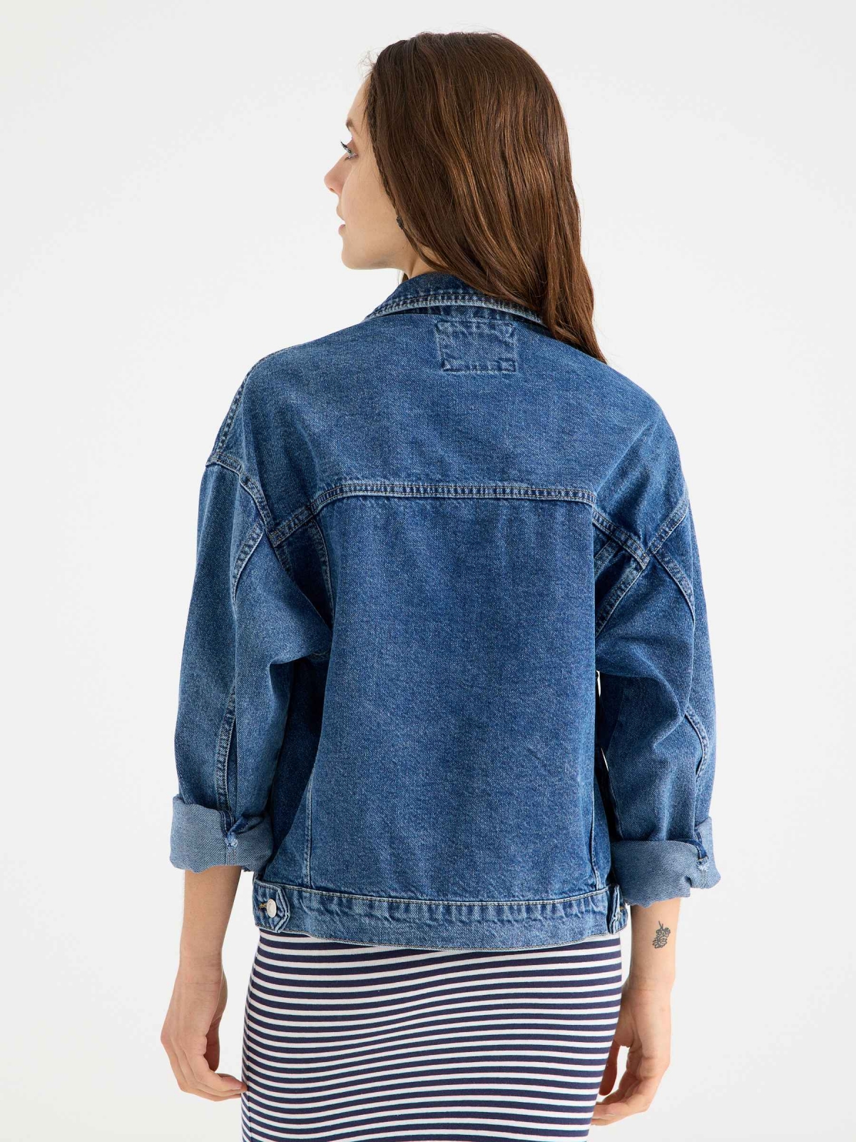 Oversized denim jacket blue middle back view