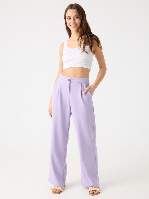 Basic wide leg trousers lilac front view