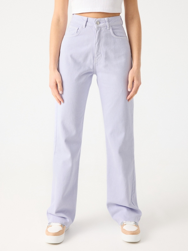 Wide-leg five-pocket jeans lilac middle front view