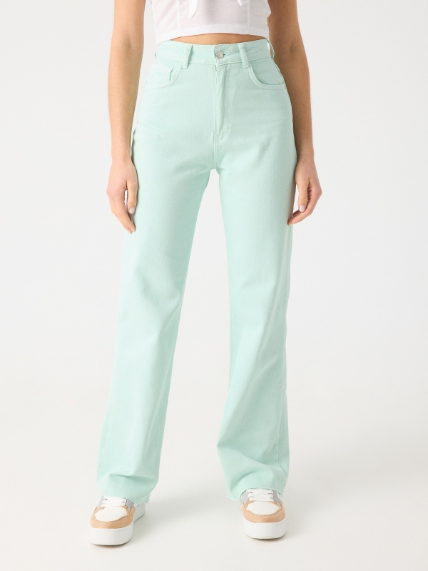 Wide-leg five-pocket jeans water green middle front view
