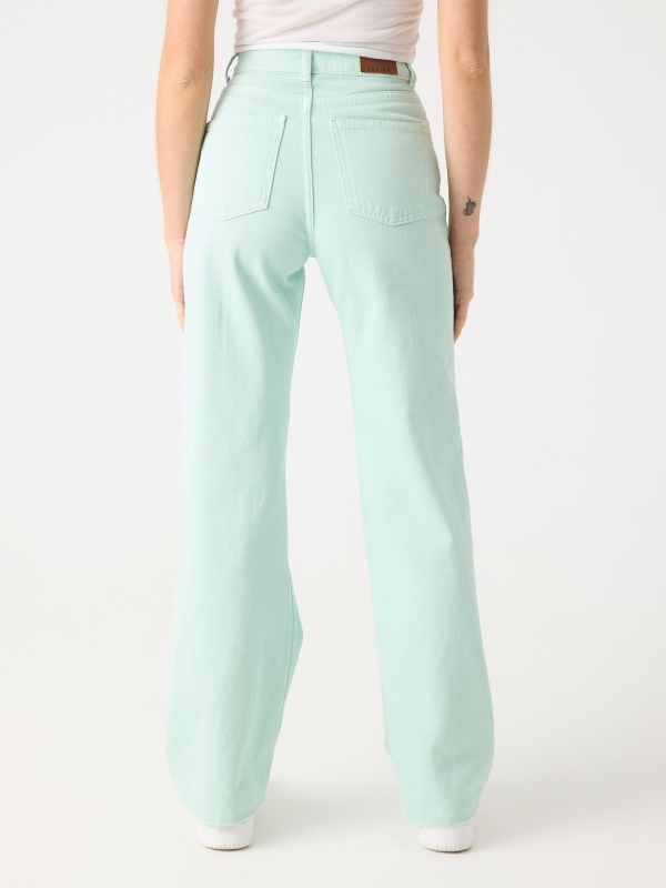 Wide-leg five-pocket jeans water green middle back view
