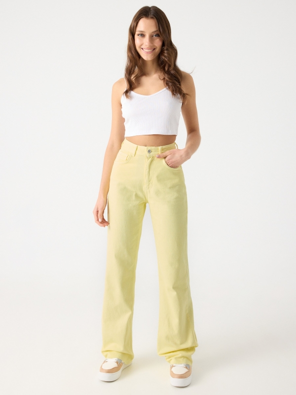 Wide-leg five-pocket jeans light yellow front view