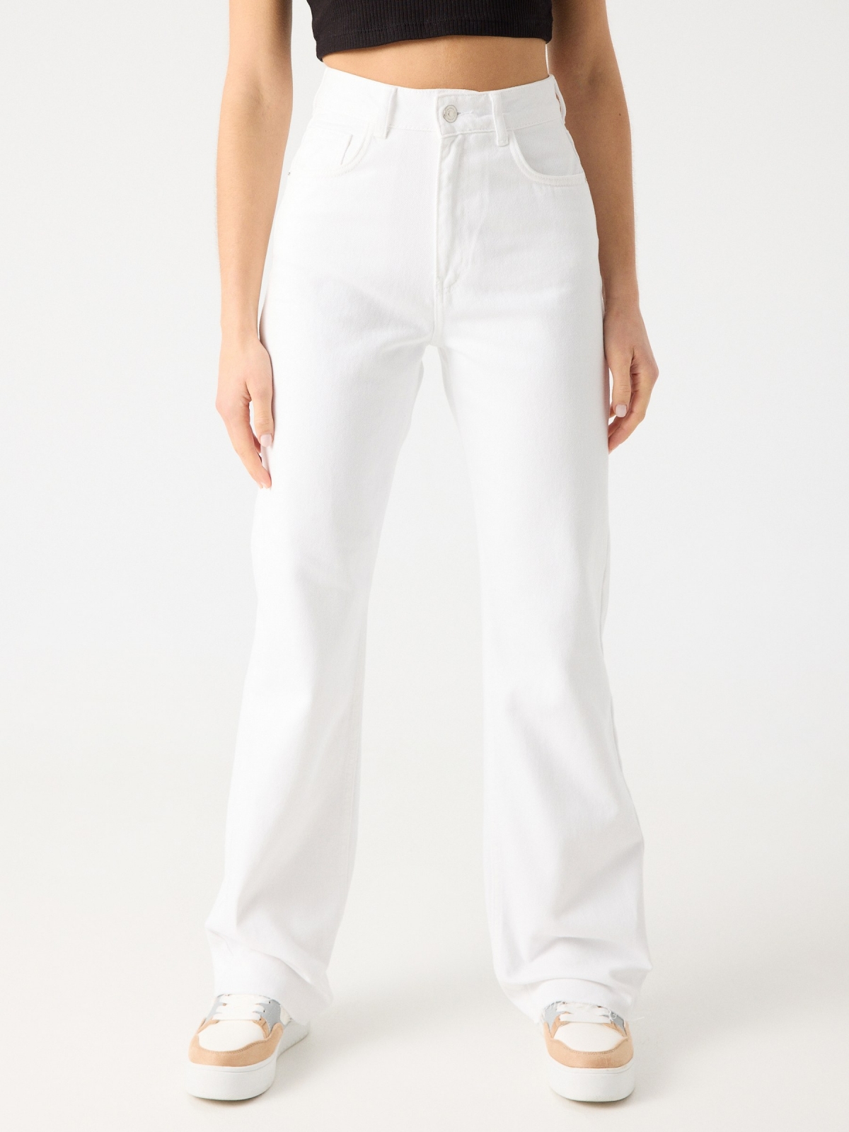Jeans wide leg cinco bolsillos blanco vista media frontal