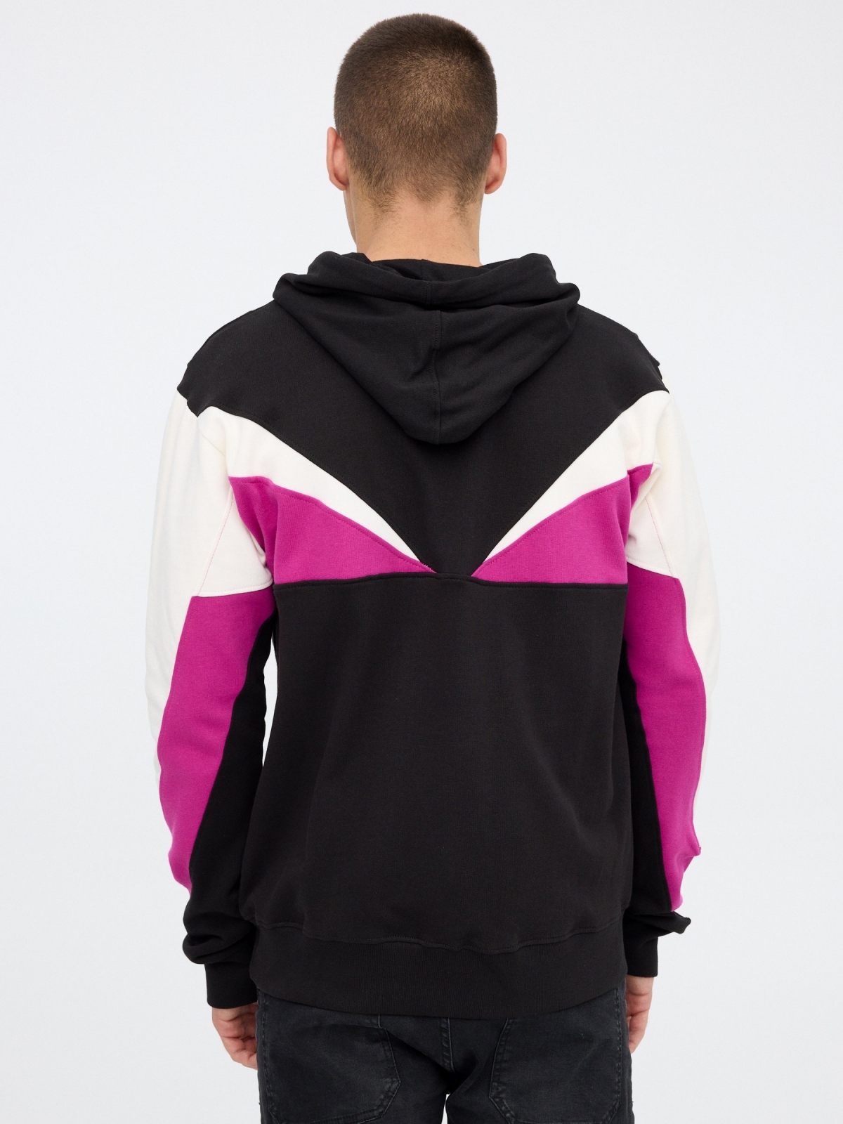 Zipper hooded sweatshirt black middle back view