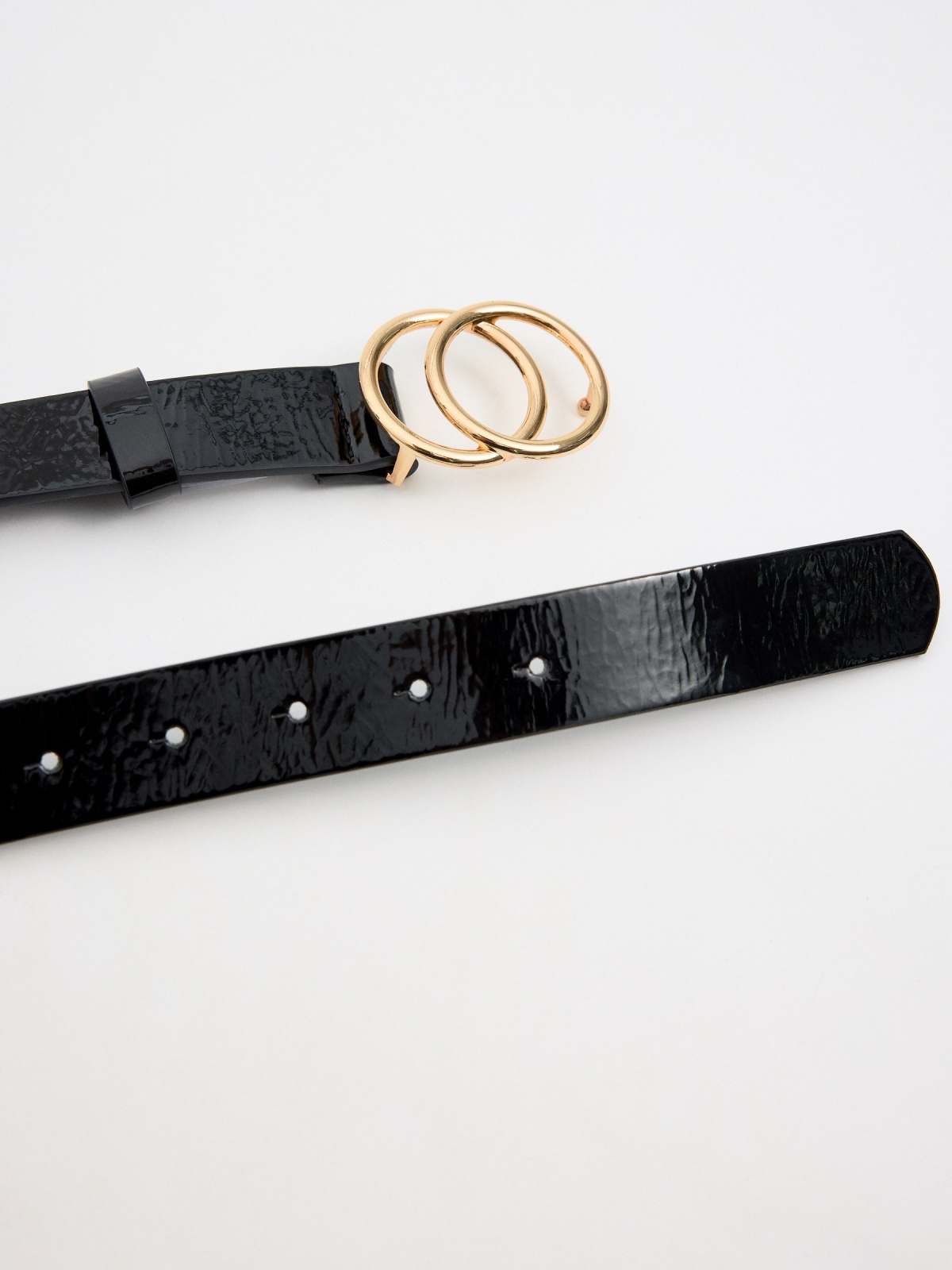 Patent leather belt with gold buckle black