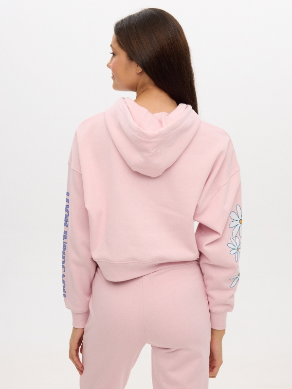 Printed hooded sweatshirt light pink middle back view