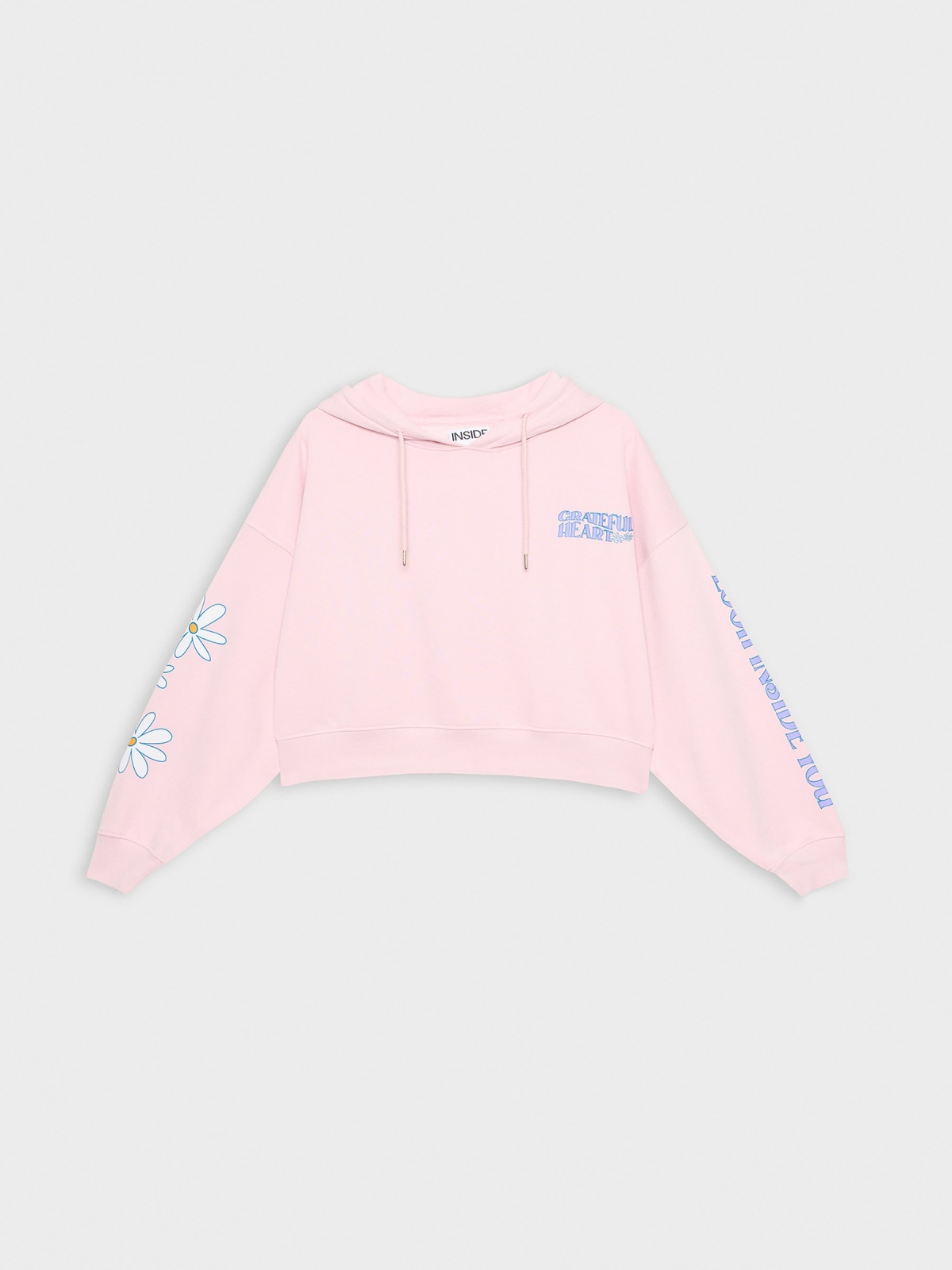  Sweatshirt com capuz estampado rosa claro