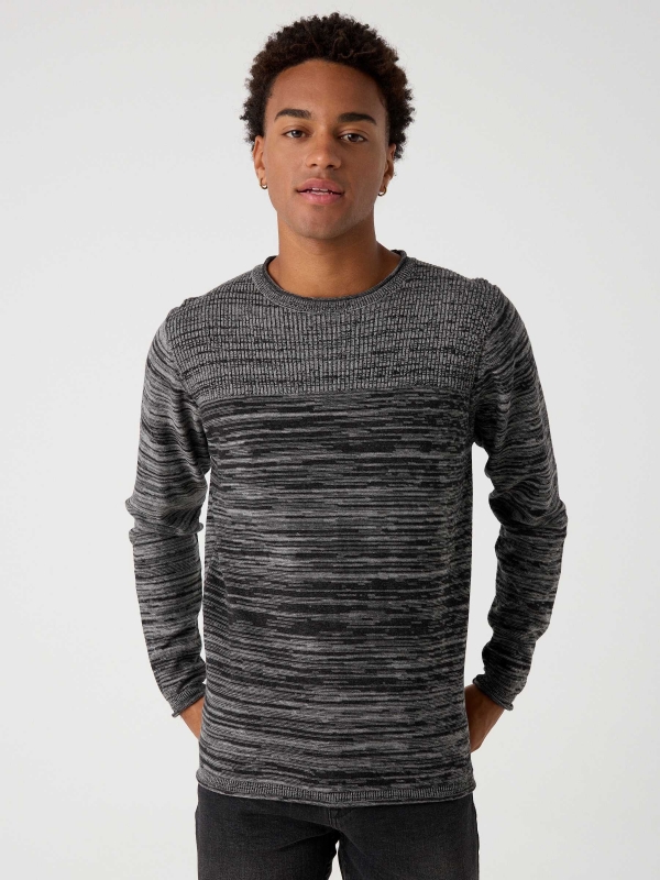 Combined ribbed sweater dark grey middle front view