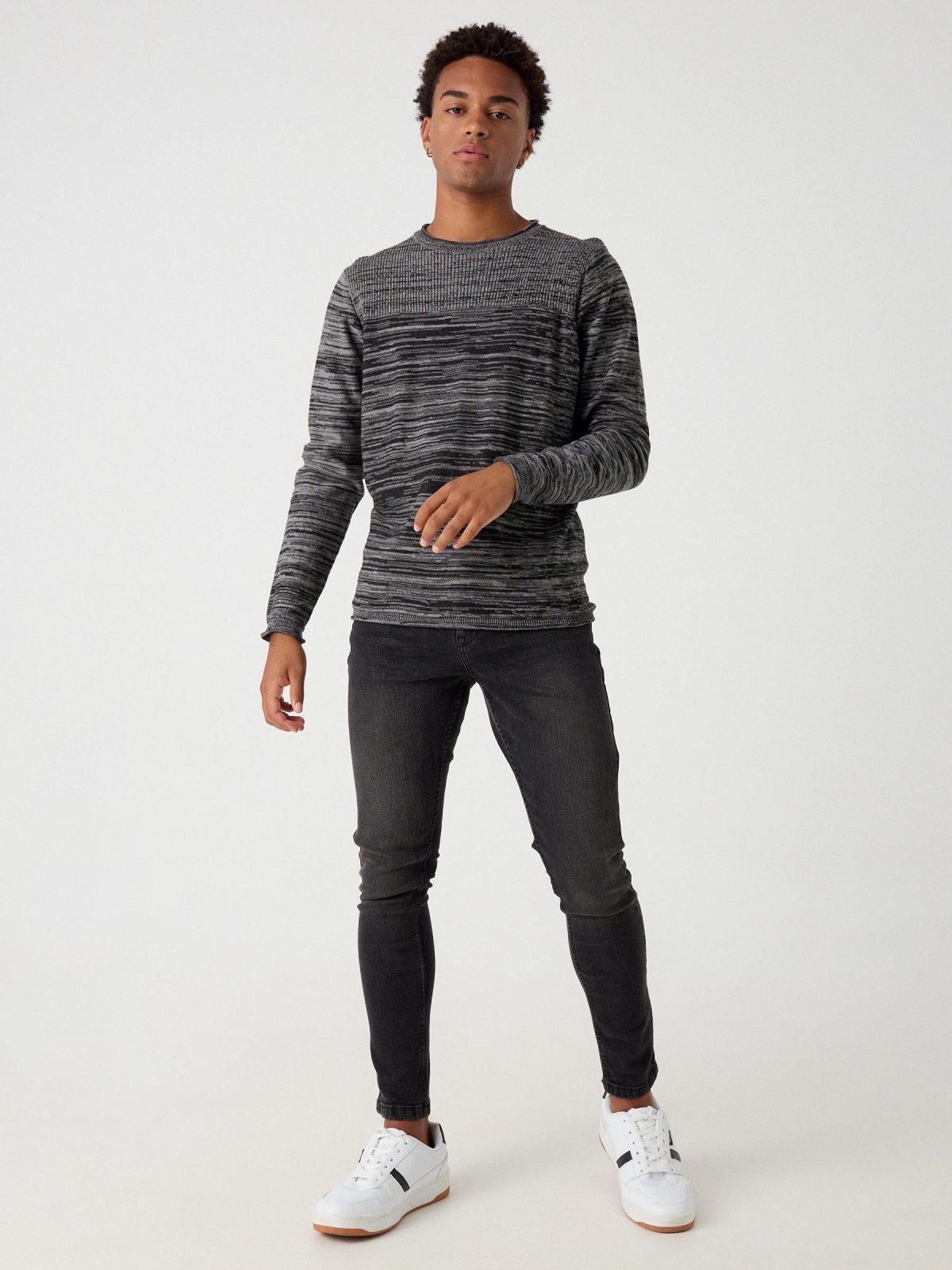 Combined ribbed sweater dark grey front view