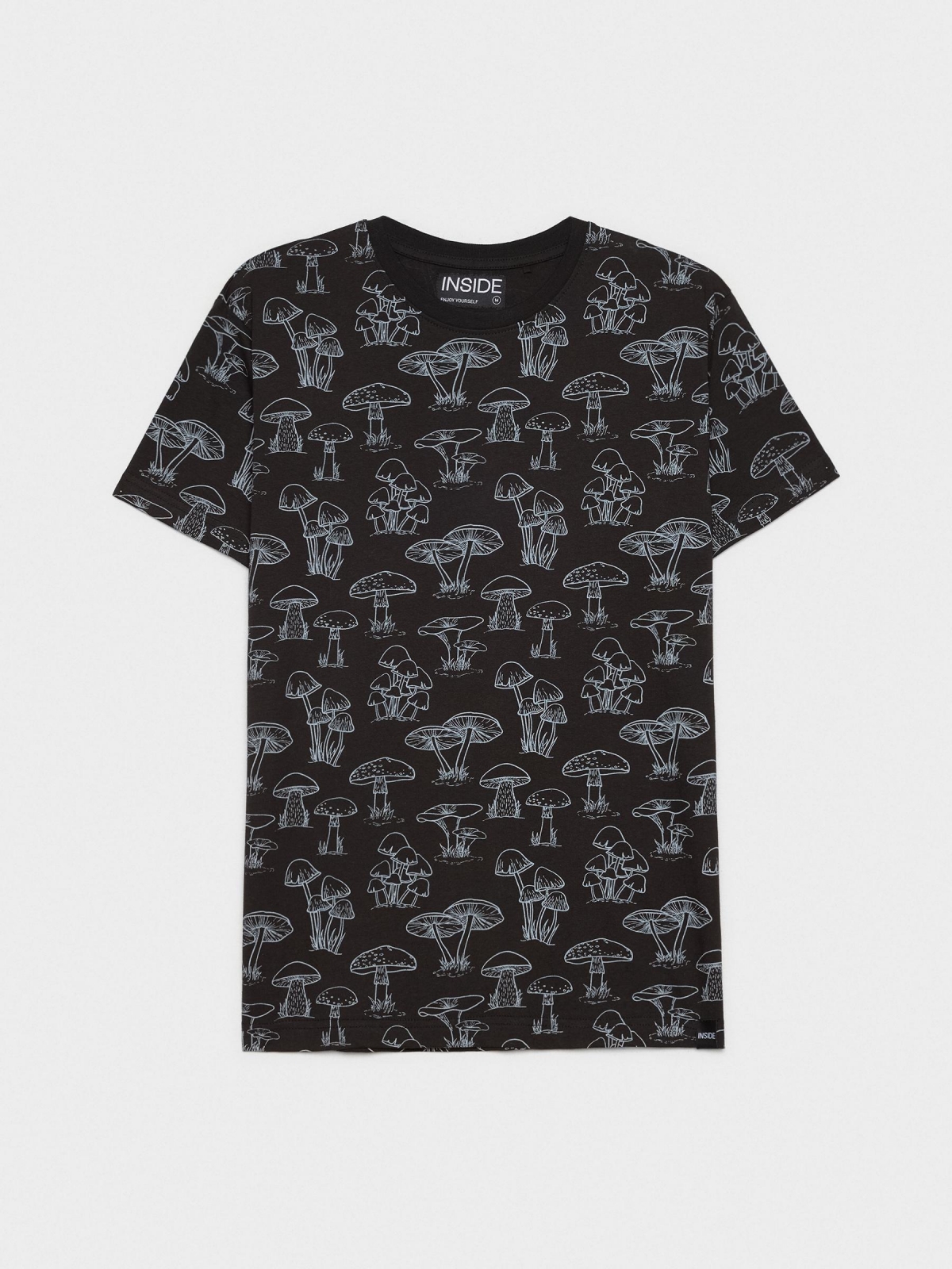 Camiseta estampado mushrooms negro