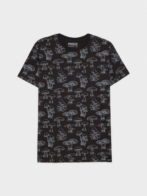  T-shirt com estampa de cogumelos preto