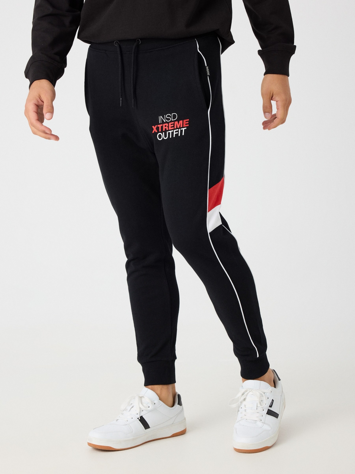Jogger pants with mixed details black detail view