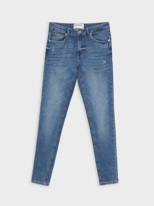  Jeans skinny de cintura média com cinco bolsos azul aço