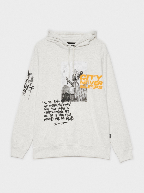  Print hooded sweatshirt light grey
