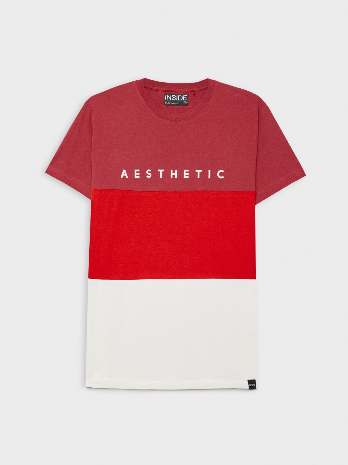  Colour-block t-shirt with text print garnet