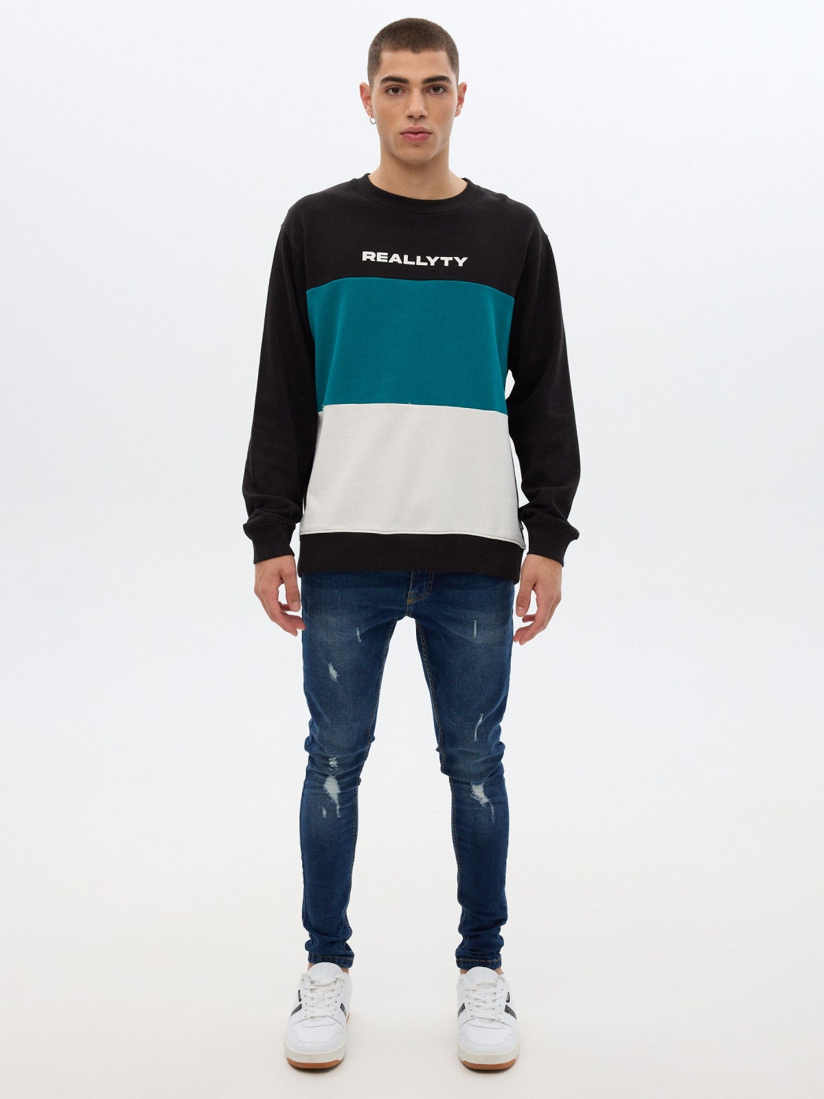 Color block sweatshirt preto vista geral frontal