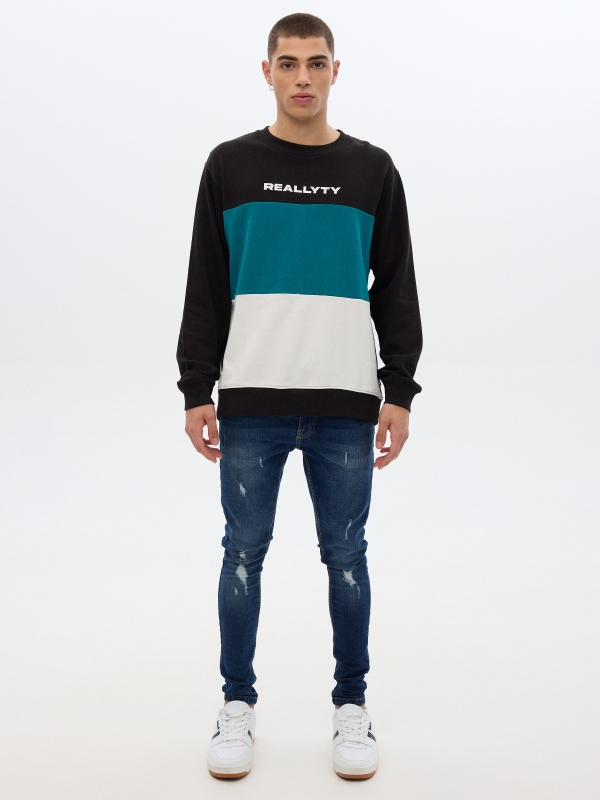 Color block sweatshirt preto vista geral frontal