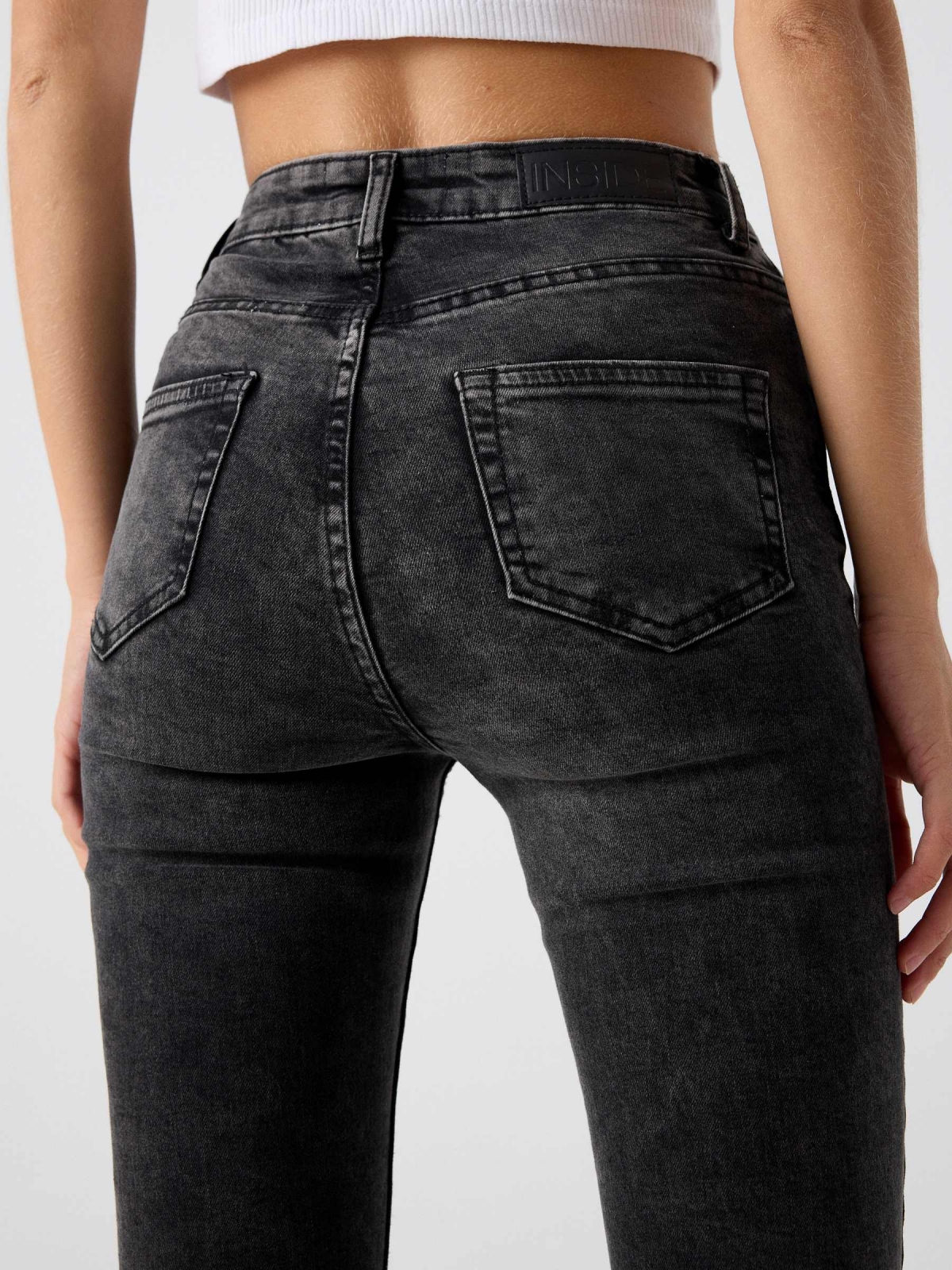Washed black high waisted skinny jeans black detail view