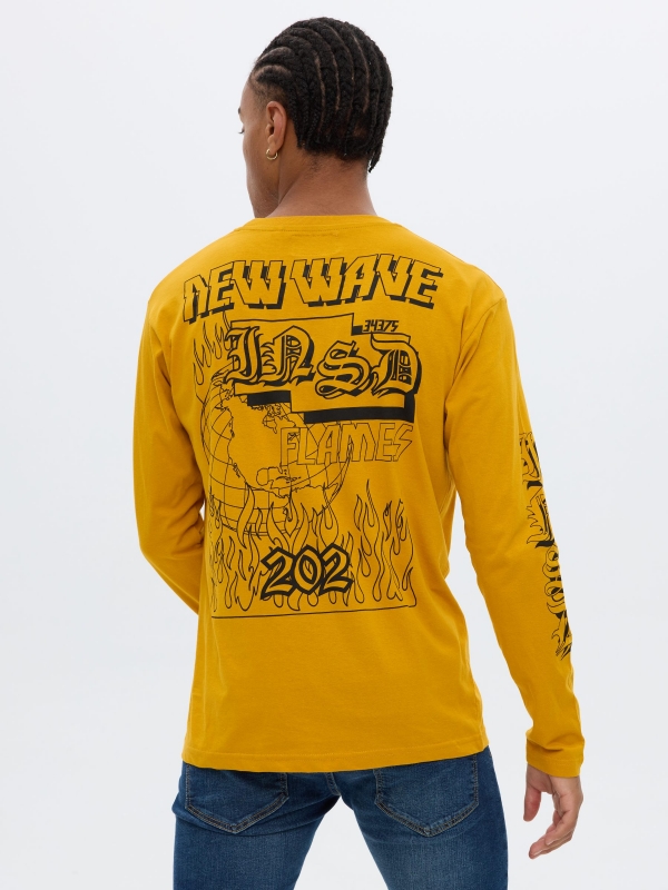 Printed T-shirt ochre middle back view