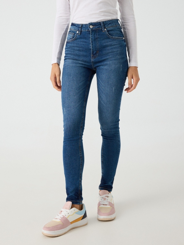 Washed blue push-up skinny jeans blue middle front view