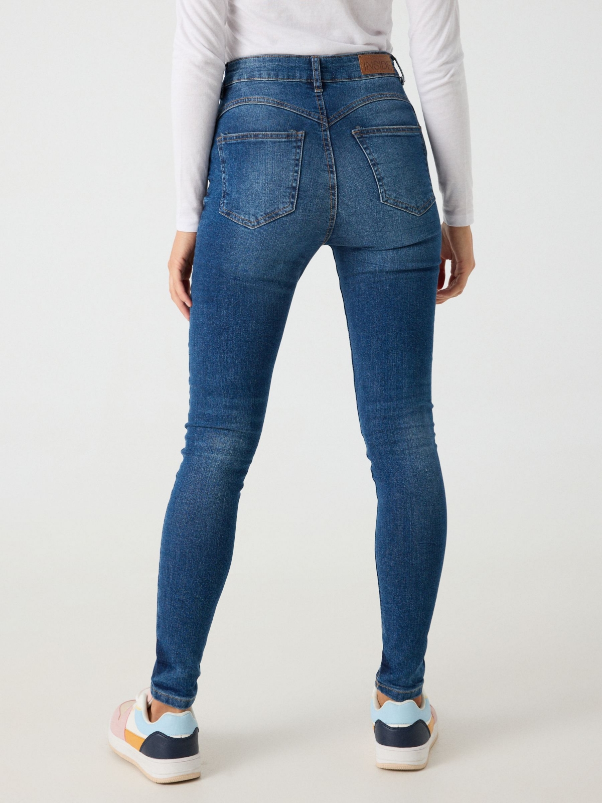 Washed blue push-up skinny jeans blue middle back view