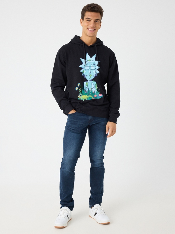 Rick and Morty hoodie black front view