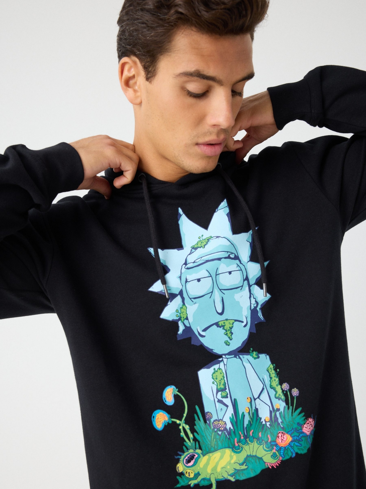 Rick and Morty hoodie black detail view