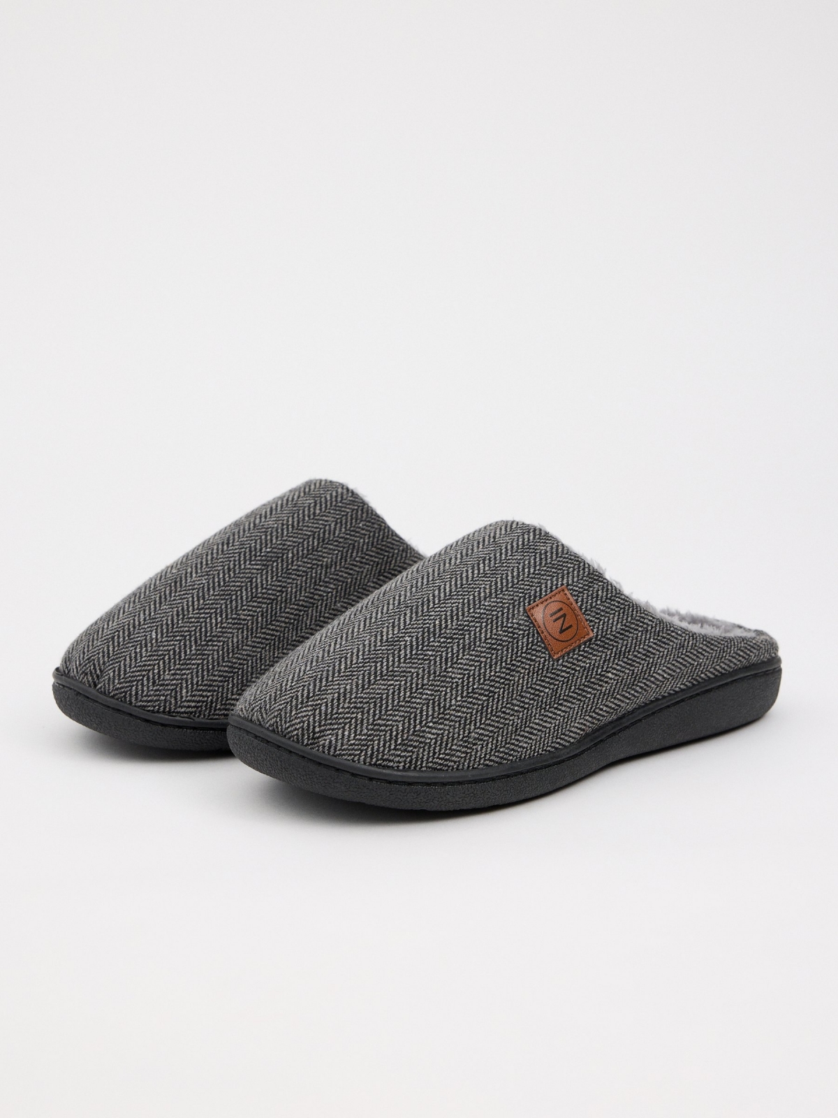 Fur lined house slippers dark grey middle back view