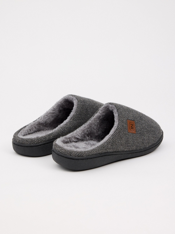 Fur lined house slippers dark grey front view