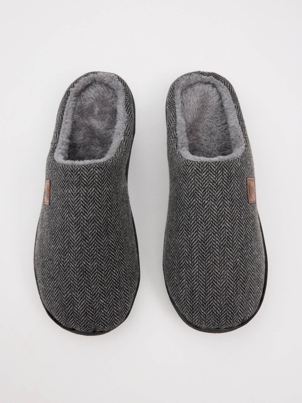 Fur lined house slippers dark grey foreground