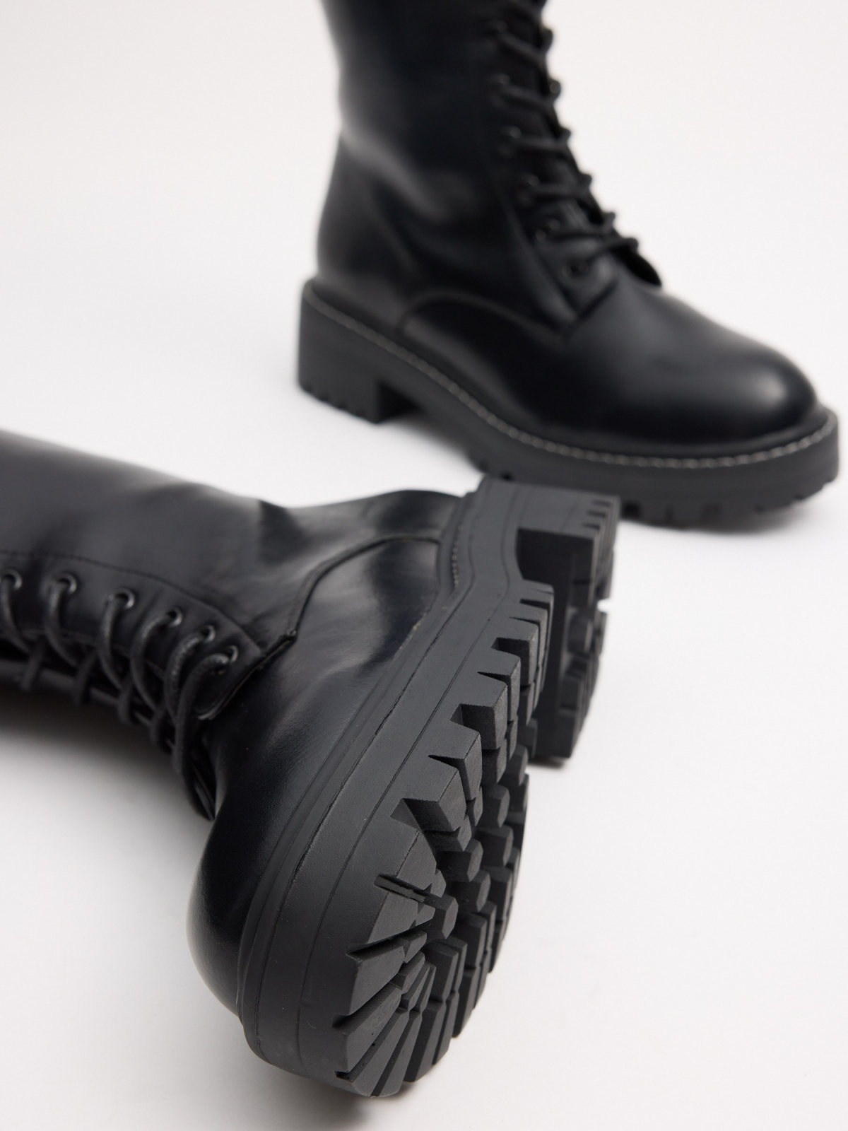 Leather effect boots with laces black detail view