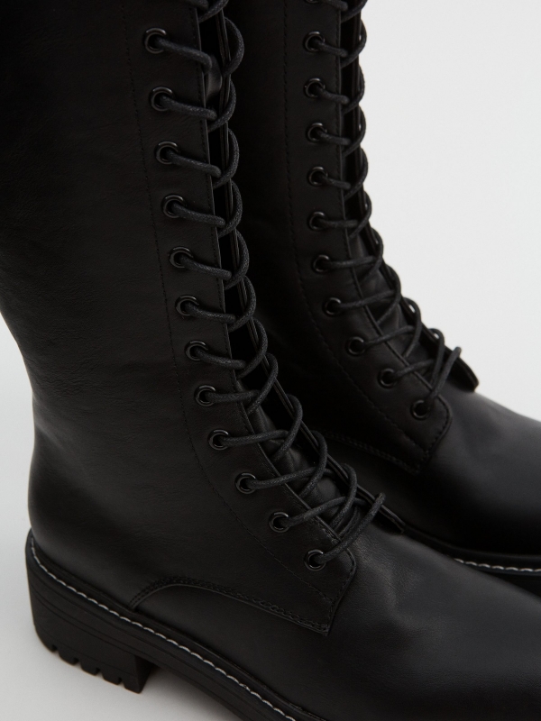 Leather effect boots with laces black detail view