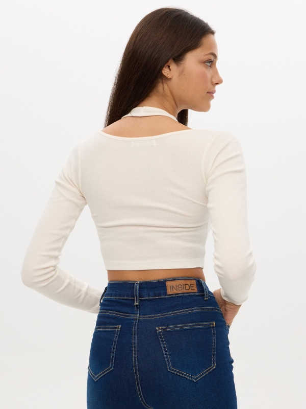 Ribbed cut out t-shirt off white middle back view