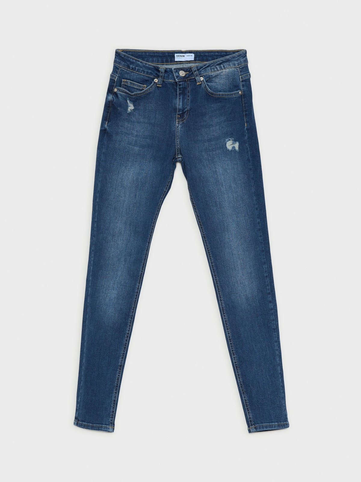  Jeans skinny de cintura média rasgada azul