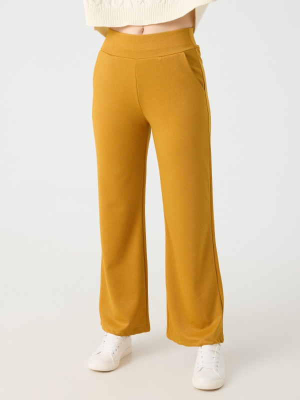 Flare lurex pants mustard middle front view