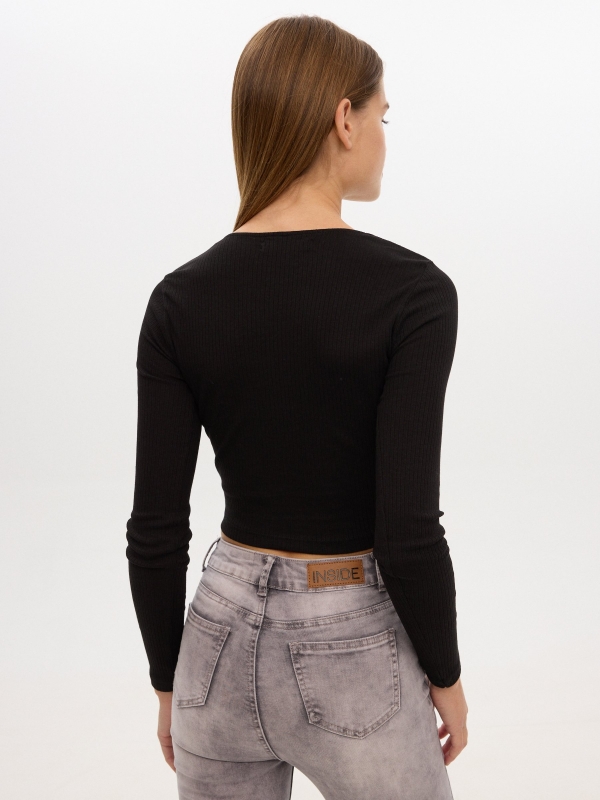 Rib cut out t-shirt black middle back view